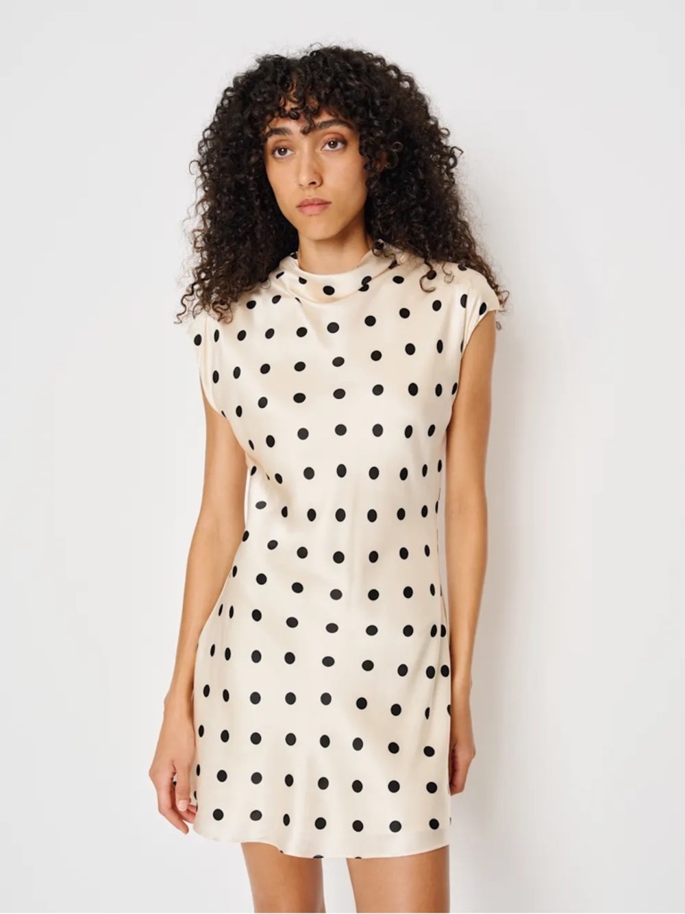 Reformation Cream Midi Dress with Black Polka Dots